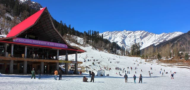 many people enjoy activity in solang valley on snow mountain 