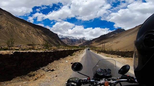 this is the spiti valley motorbike road in himalayas 